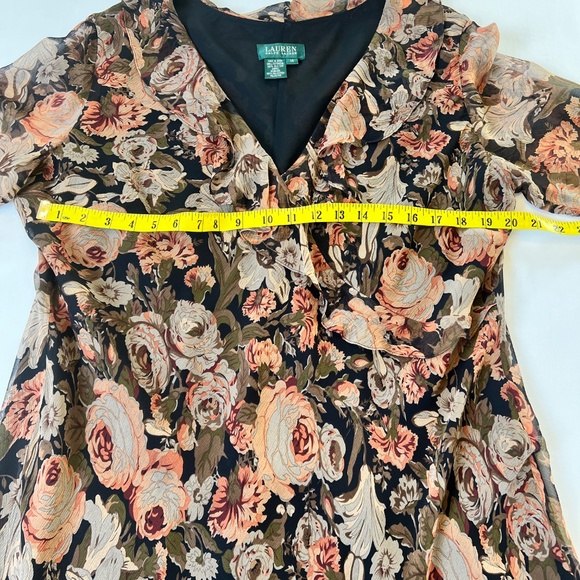 Lauren Ralph Lauren Vintage Antique Floral Silk Ruffle Dress - Picture 3 of 12